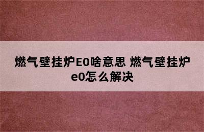 燃气壁挂炉E0啥意思 燃气壁挂炉e0怎么解决